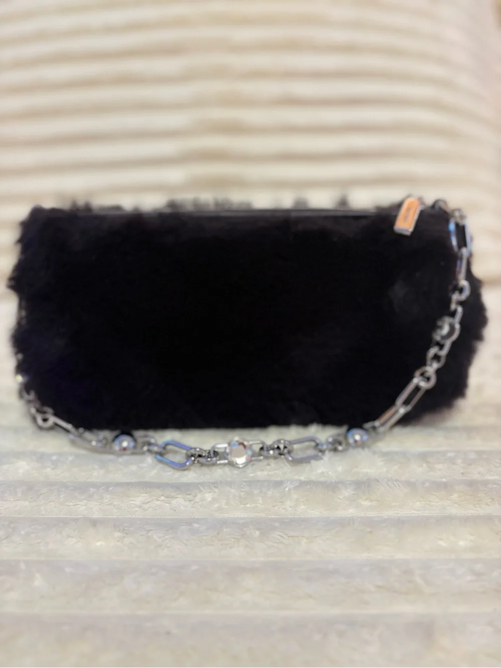 Kate Spade Black Faux Fur Chain Wristlet